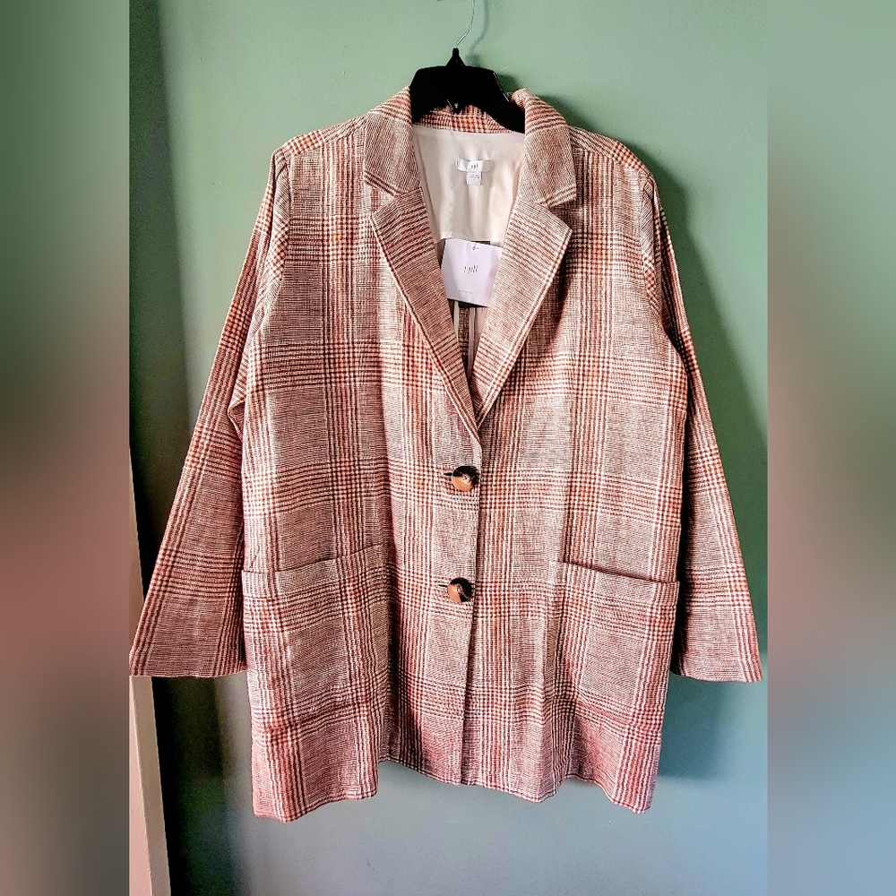 NWT J. Jill Henna Multicolored Relaxed Linen Cotton Blend Boyfriend Blazer